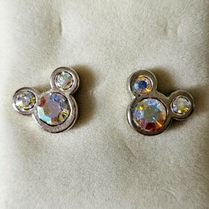 Mickey Mouse Silver Rhinestone Earrings, Disney